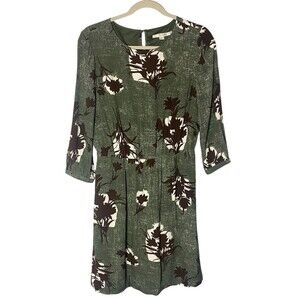 Boden Jodie Floral Day Dress Green Knee Length 3/4 Sleeve Pockets Lined Size 6